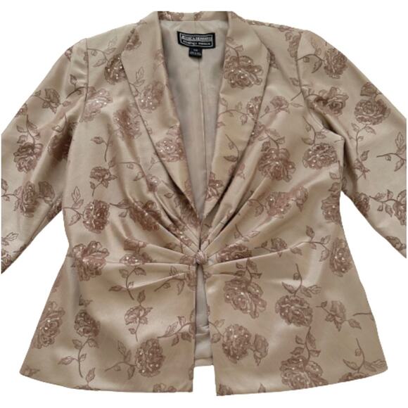 Jessica Howard Evenings Jacket Dress Woman Tan Sequins 2 Piece Midi Size 14W - Picture 10 of 14